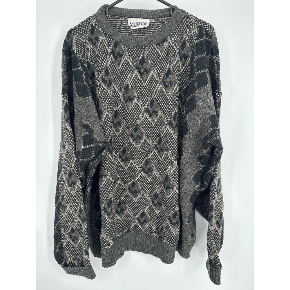Megalos Men's Vintage 90's Sweater Long Sleeve Black &‎ Gray